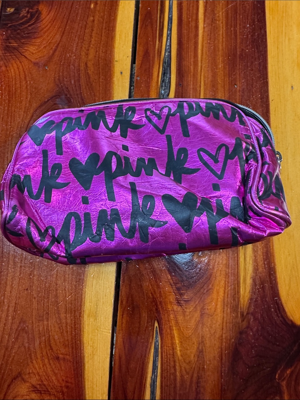 Victoria's Secret Metallic Pink Script Cosmetic Pouch P60